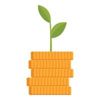 Graphic of a green plant sprouting from a stack of golden coins, symbolizing financial growth vector