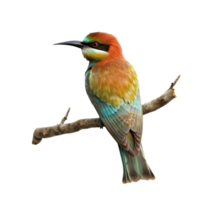 generado ai un vistoso pájaro sentado en un rama en transparente antecedentes png