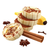 Generated AI banana slices with cinnamon and chocolate on transparent background png