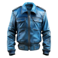 generado ai azul cuero chaqueta en transparente antecedentes png