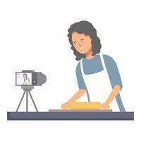 Female food blogger recording baking tutorial vector