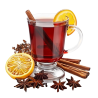 Generated AI mulled wine with orange, cinnamon, anise and star anise on transparent background png