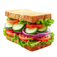 generiert ai ein Sandwich mit Kopfsalat, Tomaten, Gurken und Zwiebeln isoliert auf transparent Hintergrund png