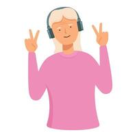 Happy senior woman enjoying music with headphones vector