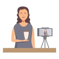 Woman presenting a latte against plain background vector