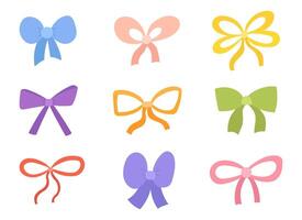 colorful ribbon set, hand drawn bowknot, different shape, decoration, gift, present vector