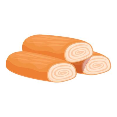 graphic of three cartoonstyle rolled pancakes with visible swirl patterns