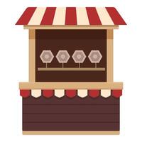 Flat design of a traditional market stall with striped awning and display shelves vector