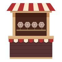 Flat design of a traditional market stall with striped awning and display shelves vector