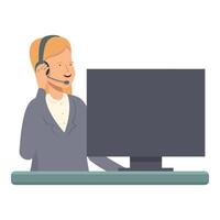 Customer service representative working at computer desk vector