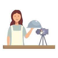 Female blogger recording cooking show vector