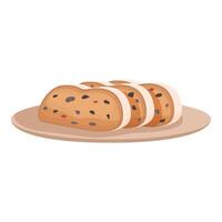 Sliced raisin bread loaf on plate illustration vector