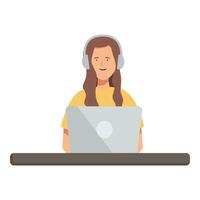 Young woman with headphones using laptop vector