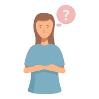 mujer contemplando con pregunta marca pensamiento burbuja vector