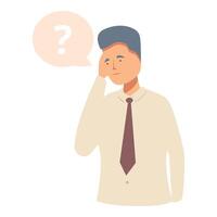 Pensive businessman with question mark vector