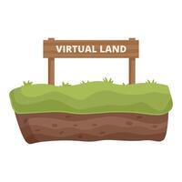 Cartoon of a plot of land with a virtual land sign, symbolizing digital real estate vector