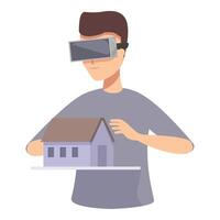 hombre utilizando virtual realidad a visualizar hogar diseño vector