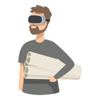 Architect with vr headset and blueprints vector