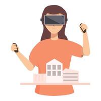 Young woman experiencing virtual reality architecture vector