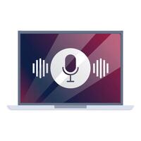 Laptop screen with microphone icon and sound waves vector