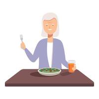 Senior woman enjoying a healthy meal vector