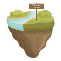 Creative illustration of a floating landmass labeled 'virtual land', symbolizing digital real estate vector