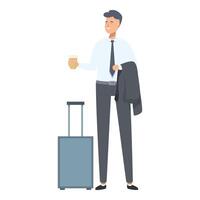 Business traveler with coffee and suitcase vector