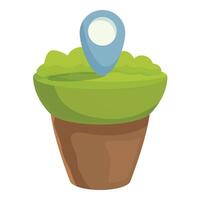 Cartoon plant pot with location pin icon vector