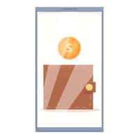 Digital wallet concept with coin and smartphone vector