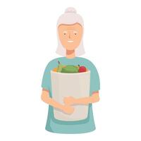 Senior woman holding grocery bag full of fresh produce vector