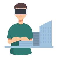 Man using virtual reality headset in urban setting vector