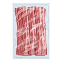 Top view of a plastic pack of raw bacon strips, ready for cooking vector