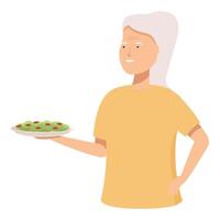 Smiling senior woman offering plate of cookies vector