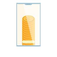 of a mobile phone displaying a stack of coins, symbolizing revenue growth or online income vector