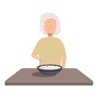 Elderly woman cooking in kitchen vector