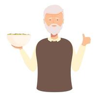 Senior man holding a bowl of salad giving thumbs up vector