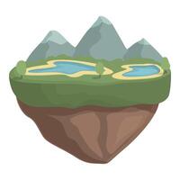 Whimsical illustration of a floating island with mountains, lakes, and trees vector