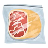 Colorful illustration of a raw steak in vacuum packaging, perfect for food industry designs vector