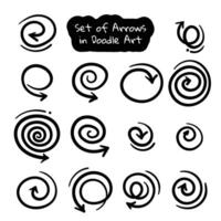 set of hand drawn rotating and swirl arrows in various simple round styles for poster or social media post design template vector