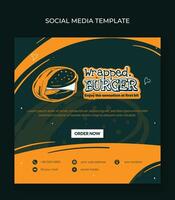 Banner template in square design with green orange background and simple wrapped burger design. green orange abstract background for street food design vector