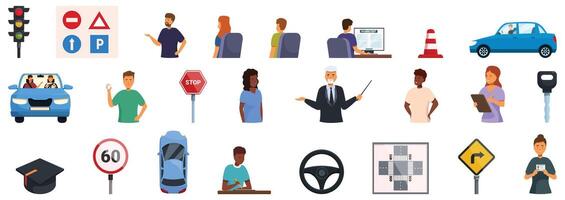 Driving school lessons . A collection of icons for various traffic signs and symbols vector