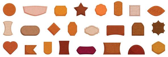 leather labels stitches . A collection of various shapes and sizes of brown and orange objects vector