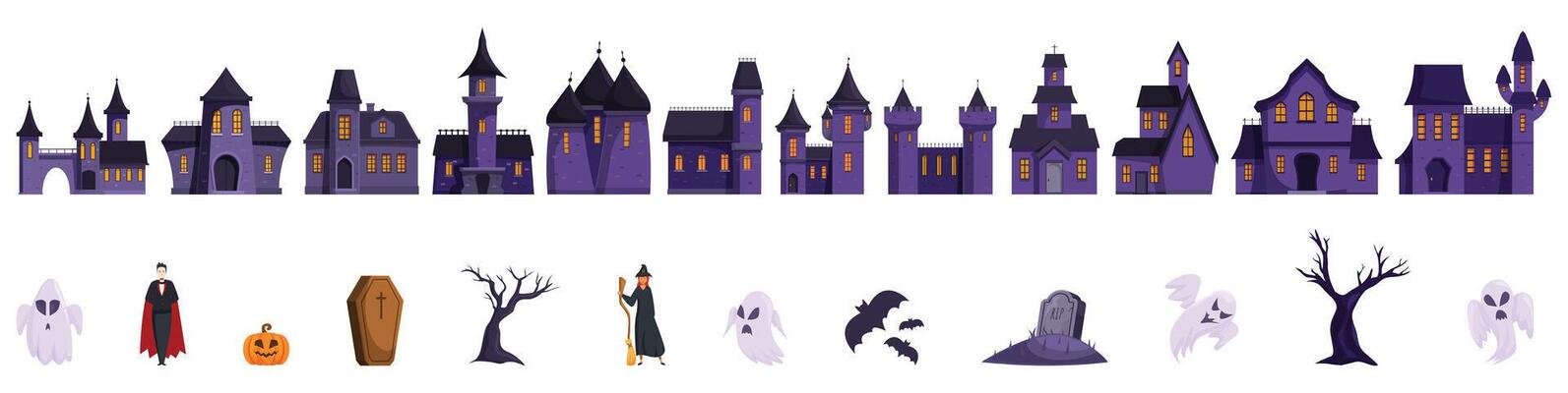 Old castle ghosts . A row of houses with a Halloween theme