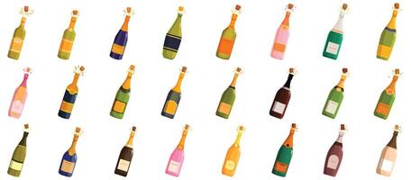 champán explosión . un fila de vistoso botellas de champán, incluso algunos ese son rosado y verde vector