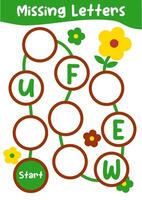 actividad sábana para niños desaparecido letras con girasol tema. educación hoja de cálculo imprimible a4 Talla vector