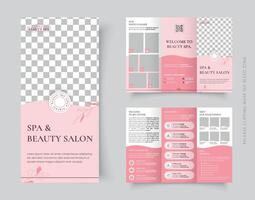 spa y belleza salón tríptico folleto diseño disposición, editable modelo vector