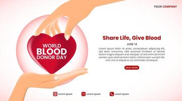 mundo sangre donante día antecedentes con un mano dando sangre donación vector