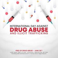 International Day Against Drug Abuse and Illicit Trafficking with drugs and an injector vector