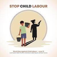 World Day Against Child Labour background with a child worker and silhouette vector