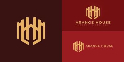 Abstract initial hexagon letter AH or HA logo in luxury gold color isolated on multiple background colors. The logo is suitable for travel and hotel business logo design inspiration templates. vector